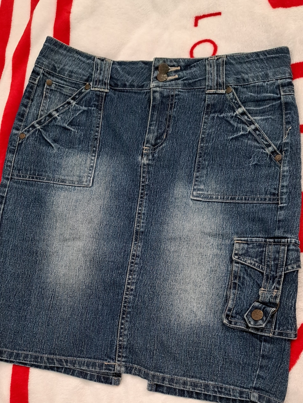 Younique Embroidered Logo Dark Blue Denim Skirt Size 11
